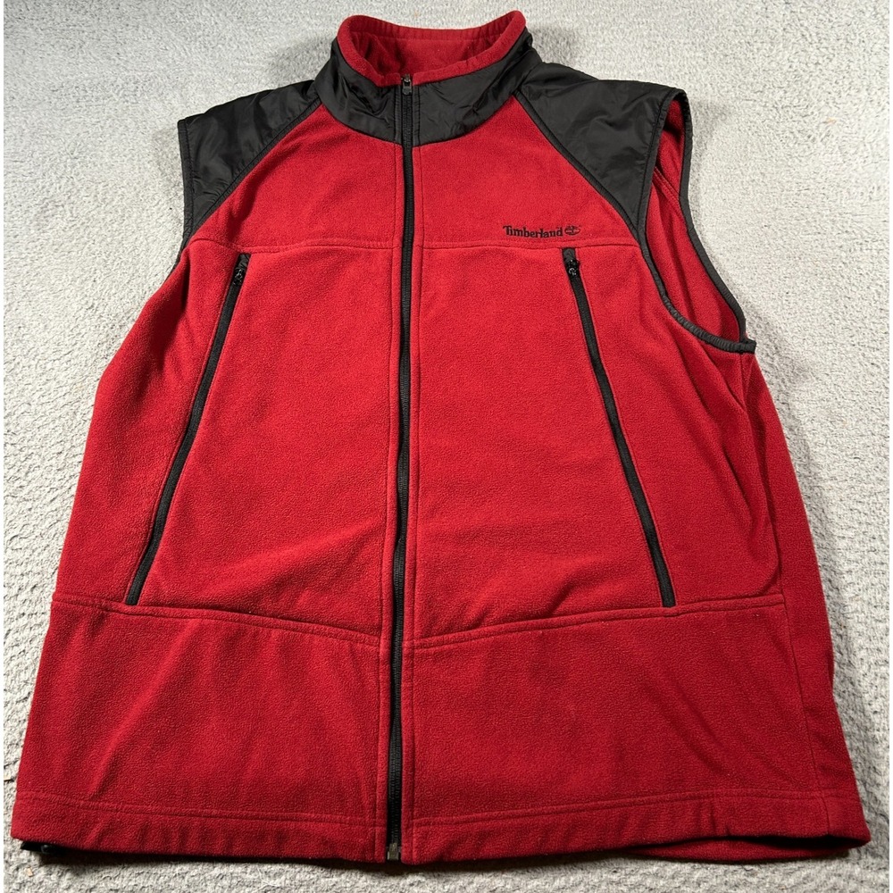 Timberland Vest Jacket Mens Medium Red Fleece Drawstring Hem Full‎ Zip